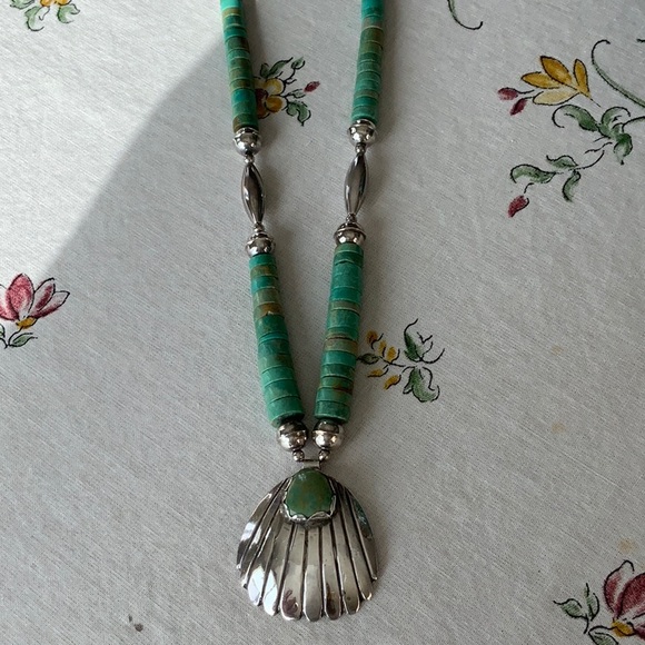 Vintage Southwestern Turquoise and Sterling Silver Necklace - Picture 4 of 4
